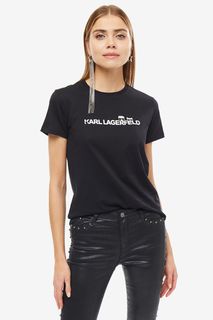 Черная футболка из хлопка с принтом Karl Lagerfeld