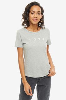 Серая хлопковая футболка с логотипом бренда Roxy
