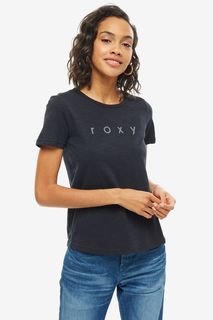Синяя хлопковая футболка с логотипом бренда Roxy