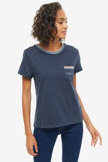 Синяя хлопковая футболка с карманом Roxy