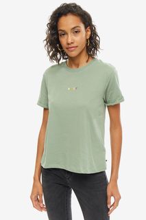 Хлопковая футболка мятного цвета с вышивкой Roxy