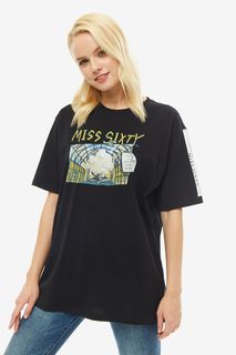 Хлопковая футболка оверсайз с декоративным принтом Miss Sixty