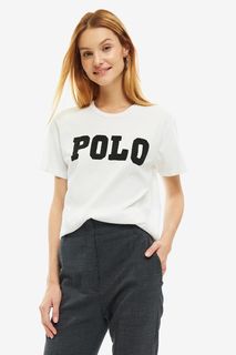 Белая футболка с отделкой бисером Polo Ralph Lauren