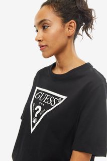 Черная хлопковая футболка с контрастным принтом Guess
