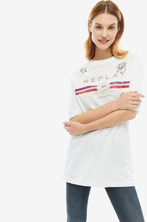 Белая футболка из хлопка с декоративной отделкой Replay