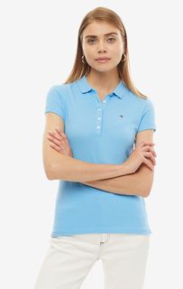 Хлопковая футболка поло голубого цвета Tommy Hilfiger