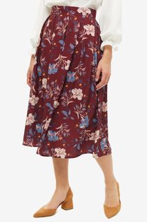 Бордовая расклешенная юбка с цветочным принтом D&M by 1001 Dress