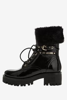 Высокие лаковые ботинки на объемной подошве Love Moschino