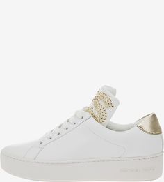Белые кожаные кеды с металлическим декором Mindy Michael Michael Kors