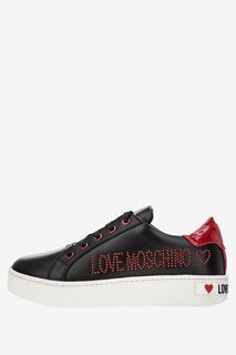 Кожаные кеды на платформе с декоративной отделкой Love Moschino