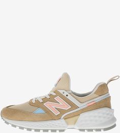 Летние кроссовки бежевого цвета из текстиля и замши 574 New Balance