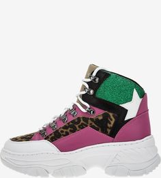 Высокие разноцветные кроссовки на танкетке Guess