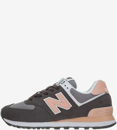 Серые замшевые кроссовки с текстильными вставками 574 New Balance