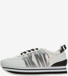 Белые кроссовки на платформе Dkny