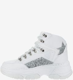Высокие белые кроссовки с отделкой глиттером Guess
