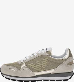 Золотистые текстильные кроссовки с замшевыми вставками Emporio Armani