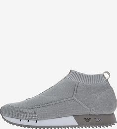 Серебристые текстильные кроссовки Emporio Armani