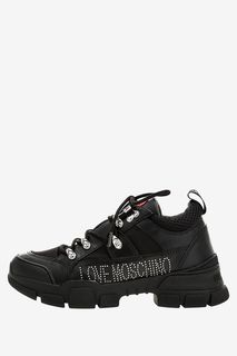 Черные кожаные кроссовки на массивной подошве Love Moschino