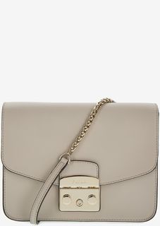 Серая кожаная сумка через плечо Metropolis Furla