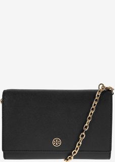 Черный кожаный клатч с откидным клапаном Tory Burch