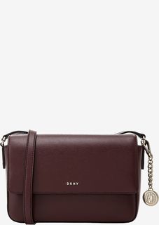Бордовая кожаная сумка с откидным клапаном Dkny