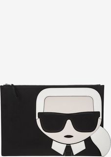 Клатч черного цвета с нашивками Karl Lagerfeld