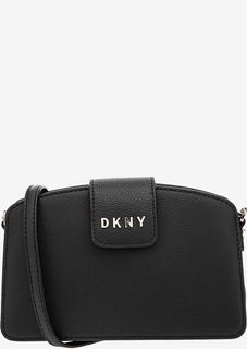 Черная кожаная сумка с логотипом бренда Dkny