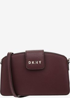 Бордовая кожаная сумка с логотипом бренда Dkny