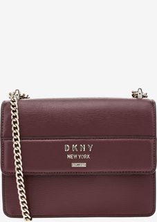 Бордовая кожаная сумка с одним отделом Dkny