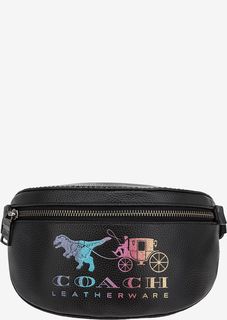 Кожаная поясная сумка с блестящим принтом Coach