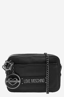Черная кожаная сумка через плечо Love Moschino
