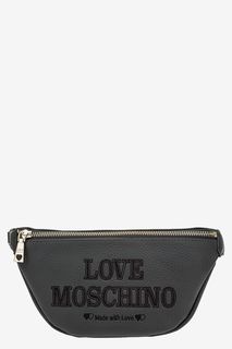 Серая поясная сумка с декоративной вышивкой Love Moschino