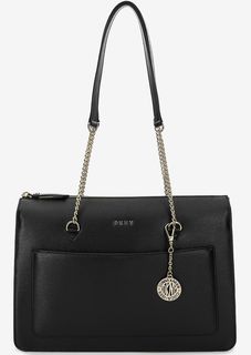 Черная кожаная сумка с одним отделом Dkny