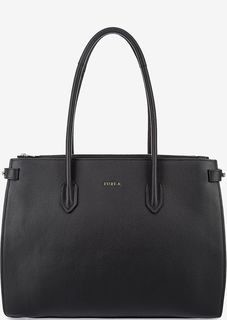 Черная кожаная сумка с двумя отделами Pin Furla