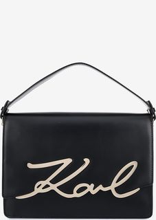 Черная кожаная сумка с двумя отделами Karl Lagerfeld