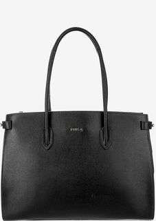 Черная кожаная сумка с длинными ручками Pin Furla