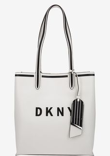 Белая кожаная сумка с логотипом бренда Dkny