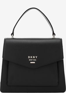 Черная кожаная сумка с откидным клапаном Dkny