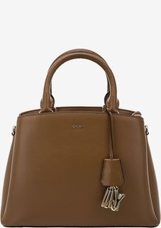 Коричневая кожаная сумка с тремя отделами Dkny