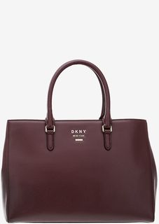 Кожаная сумка бордового цвета с дополнительным плечевым ремнем Dkny