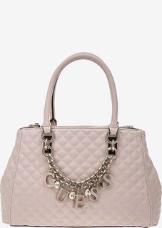 Стеганая розовая сумка с декоративной цепочкой Guess