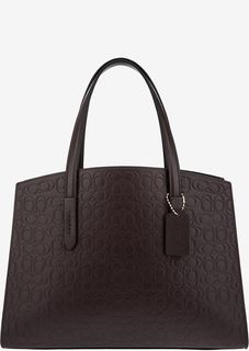 Бордовая кожаная сумка с монограммой бренда Coach