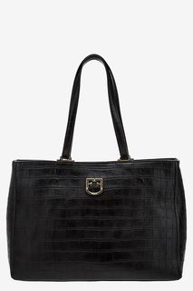 Черная кожаная сумка с выделкой под рептилию Belvedere Furla