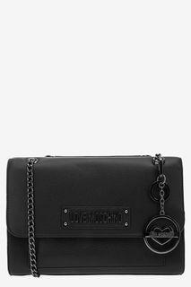 Черная кожаная сумка с откидным клапаном Love Moschino