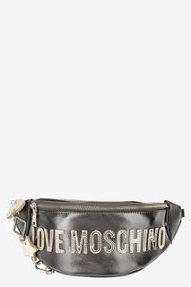 Серебристая поясная сумка с декоративной отделкой Love Moschino