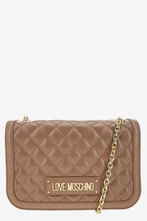 Коричневая стеганая сумка с откидным клапаном Love Moschino
