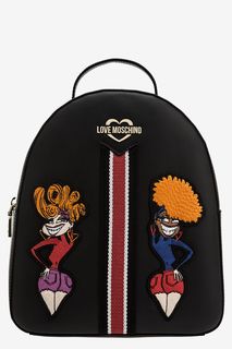 Черный кожаный рюкзак с яркими нашивками Love Moschino