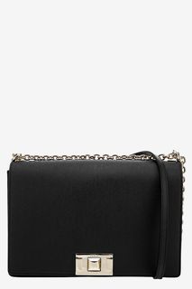 Кожаная сумка черного цвета с откидным клапаном Mimi Furla