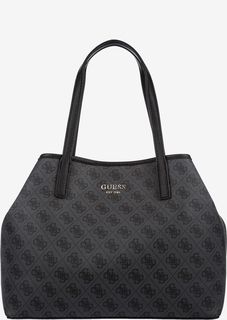Серая сумка в форме трапеции с монограммой бренда Guess