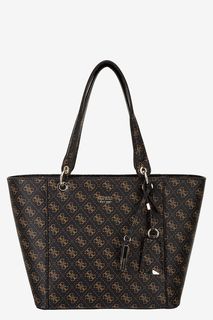 Коричневая сумка с монограммой бренда Guess